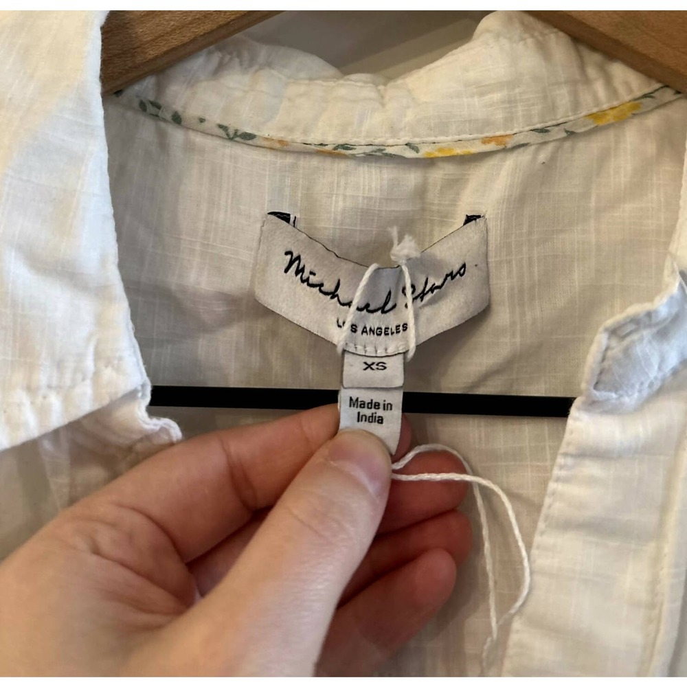 Tuckernuck Michael Stars Long Sleeve 100% Cotton Button Front Shirt Top White XS - Picture 8 of 11